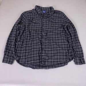 George Flannel Shirt Men's 3XLT Black Button Down Gray Plaid Front Tall *Flaw